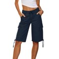 thumbnail image 2 of LEKWK Bermuda Jean Shorts for Women Knee Length High Waisted Casual Denim Shorts Drawstring Side Tie Long Jorts with Pockets Summer Fashion Daily Streetwear, 2 of 7