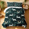 thumbnail image 2 of Manfei Magical Reindeer Bed Spread Queen, Ink Flower Plant Queen Coverlet Set, Black Teal, Black Reversible, 3 Pieces, 1 Quilt and 2 Pillowcases, 2 of 7