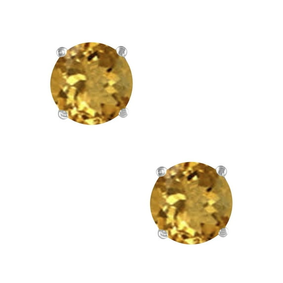AoneJewelryRound Citrine Earrings for Women in 14k White Gold ( 5mm ) Prong-Setting