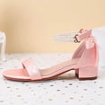 thumbnail image 4 of Girls Dress Shoes Sandals Bow Pearl Open Toe Low Heels Ankle Strap Flower Girl Wedding Party Shoes, 4 of 5