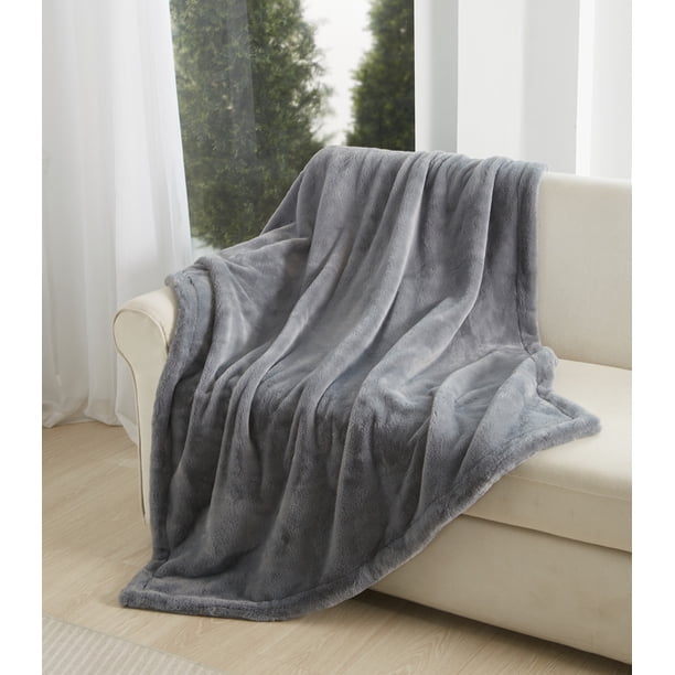 Cozy Haven Faux Fur Throw Blanket for Adults, Grey, 50