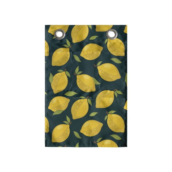 Lemons Hanging Pocket Organizer, Citrus Cartoon with Leaves on Dark Background, Printed Polyester Storage Bag with Pockets, 14" x 20", Dark Teal Yellow