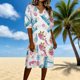 thumbnail image 2 of Vestido de Verano de Manga Corta Concha Impresión Cuello en V Reunido Vestido de Resort de Línea A, Vestido de Manga Azul de Puff para las Mujeres de Vacaciones, 2 of 9