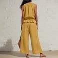 thumbnail image 3 of Wide Leg Pants Set for Women, Smocked Neck Peplum Top and High Waist Wide Leg Pants, Lightweight Beach Vacation Matching Outfit, Yellow M, 3 of 5