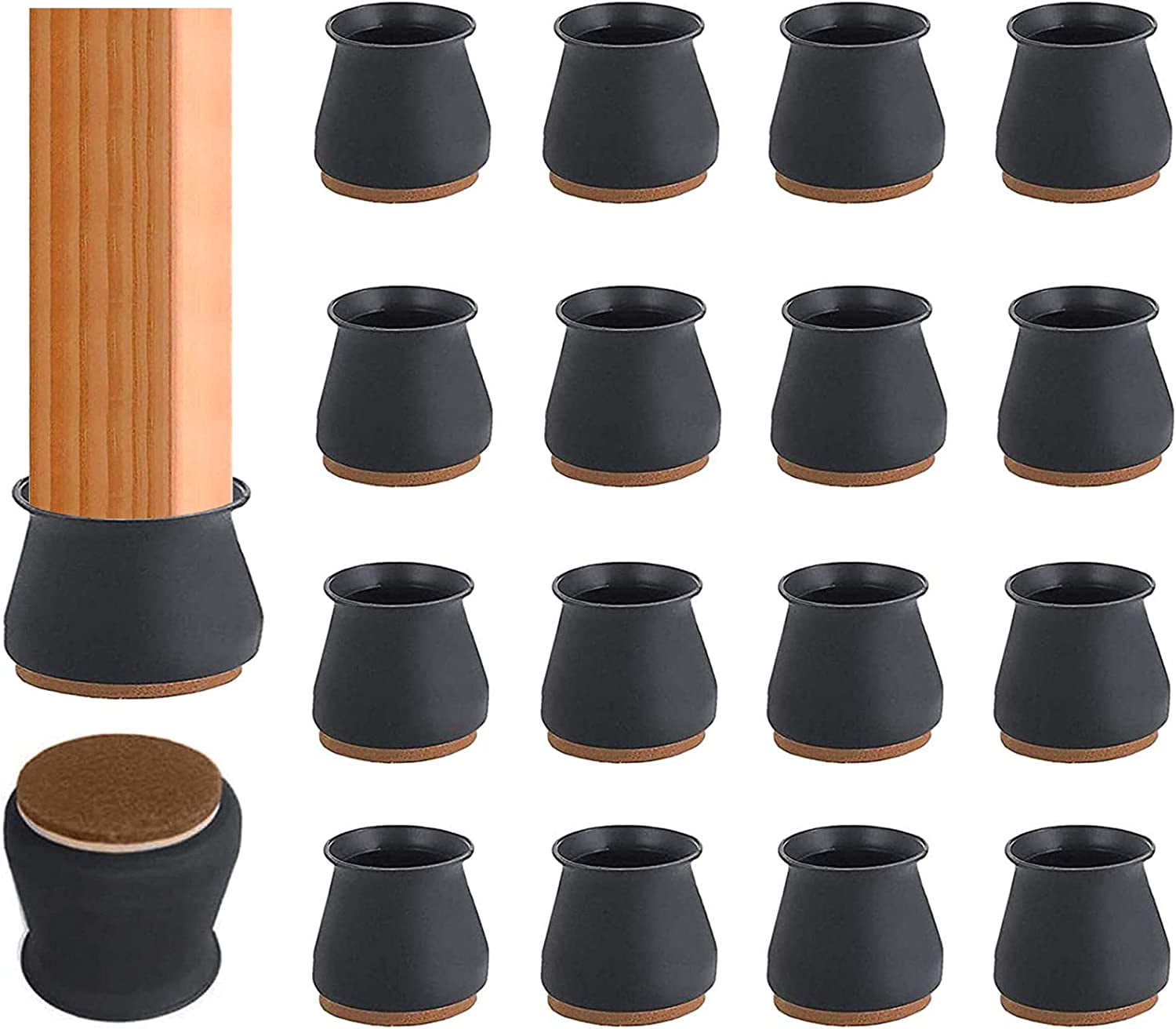 Silicone Chair Leg Caps with Felt Pads 16Pcs Stool Leg Protectors