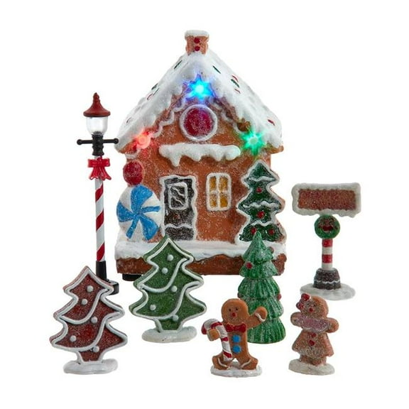 Kurt S. Adler 1.6-5.1 in. Battery Operated Multi Color LED Lighted Gingerbread House Set