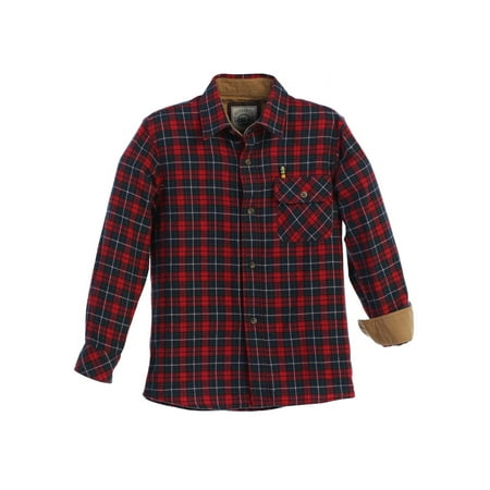 Gioberti Big Boys Red Navy Corduroy Contrast Flannel Plaid Shirt 8-18