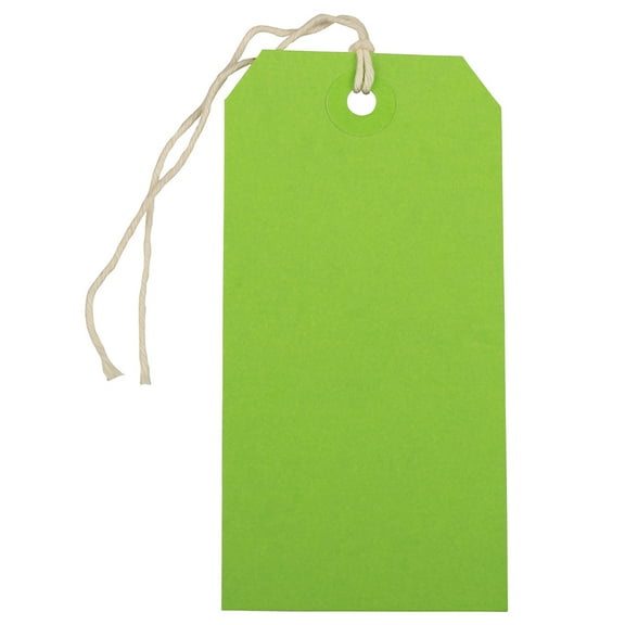 JAM Paper & Envelope Medium Green Paper Gift Tags, with String 4.75" x 2.37" x 2" (10 Count)