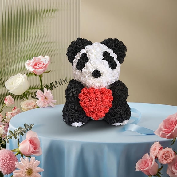 Valentine's Day Light up Animals Flower Gift, Funny Cute Bear Rose Flower Table Decoration, Handmade Flower Bear Festival Gift, Pretty Colorful Faux Rose Bear Ornament for Anniversary Holiday