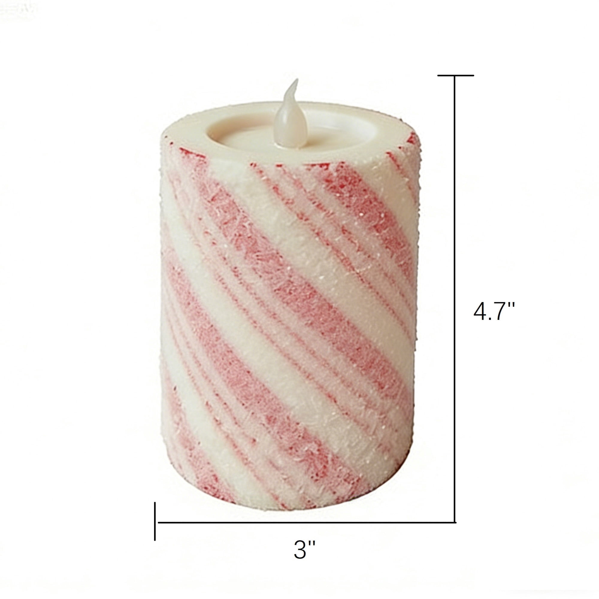Indoor Battery-Operated LED Plastic Flameless Candy Cane Christmas Pillar Candle, Red and White, 4.7", by Holiday Time