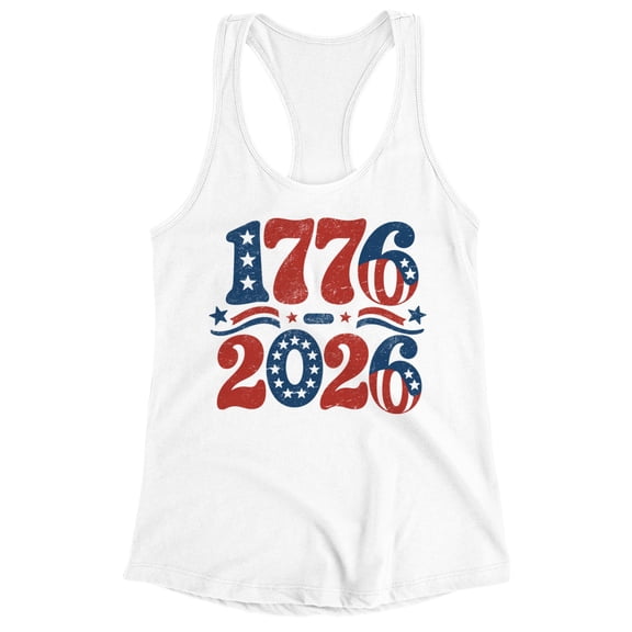 Smartprints 1776-2026 Patriotic Bicentennial Women's Tank Graphic Tee White, Cotton, XL