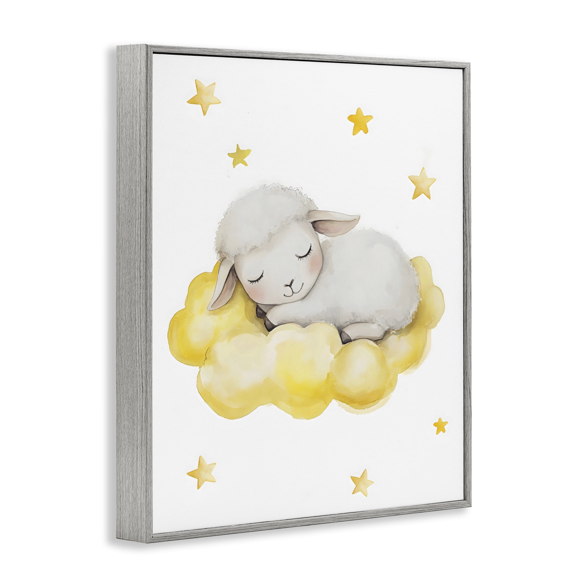 Stupell Industries Sleeping Sheep on Yellow Cloud Gray Framed Giclee Art, design by LSR Design Studio