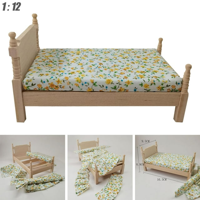 1:12 decoración de , casa de para , dormitorio , cama individual, modelo de , conjunto de accesorios Hugo Cama en miniatura de casa de muñecas
