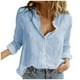 thumbnail image 1 of Gibobby Camisa&nbsp;Vaquera Moda mujer suelta botón de lino sólido solapa manga larga camiseta blusa Tops（Azul， M), 1 of 5