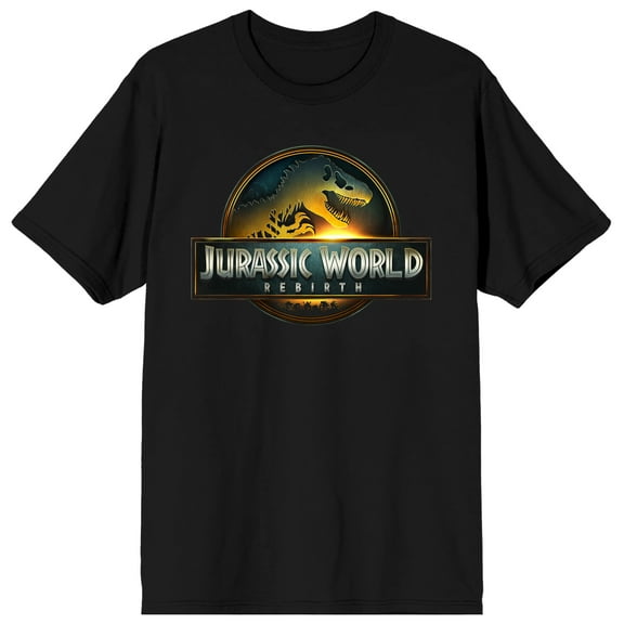 Jurassic World Rebirth Dinosaur Logo Adult Black Crew Neck Short Sleeve T-shirt-XS