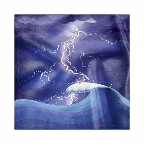 Purple Decorative Satin Napkins Set of 4, Heavy Storm in the Ocean Dark Thunder Scenery Cartoon with a Huge Wave, Square Fabric Party & Dinner Napkin, 12", Purple Blue and White, by Ambesonne