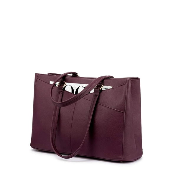 Bolsa de mano para portátil LOVEVOOK de piel impermeable de 15,6 pulgadas, color morado