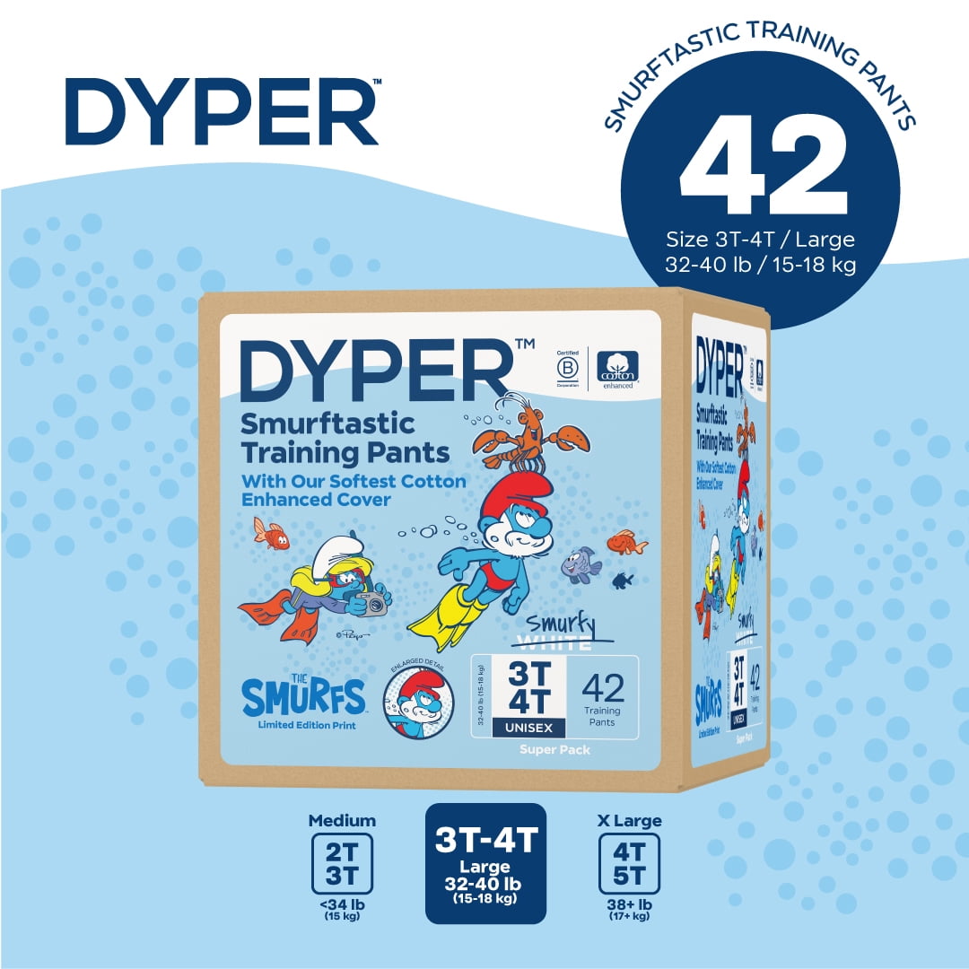 【Anyone more】Detion String Raised Training Pants DYPER Cotton-Enhanced Training Pants Smurfs Edition, Size 3T