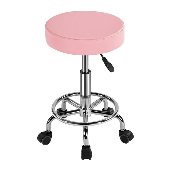 Professional Salon Rolling Stool Hydraulic Adjustable, 360° Swivel Chair for Massage Spa Tattoo, PU Leather Seat & Chrome Metal Base, Pink