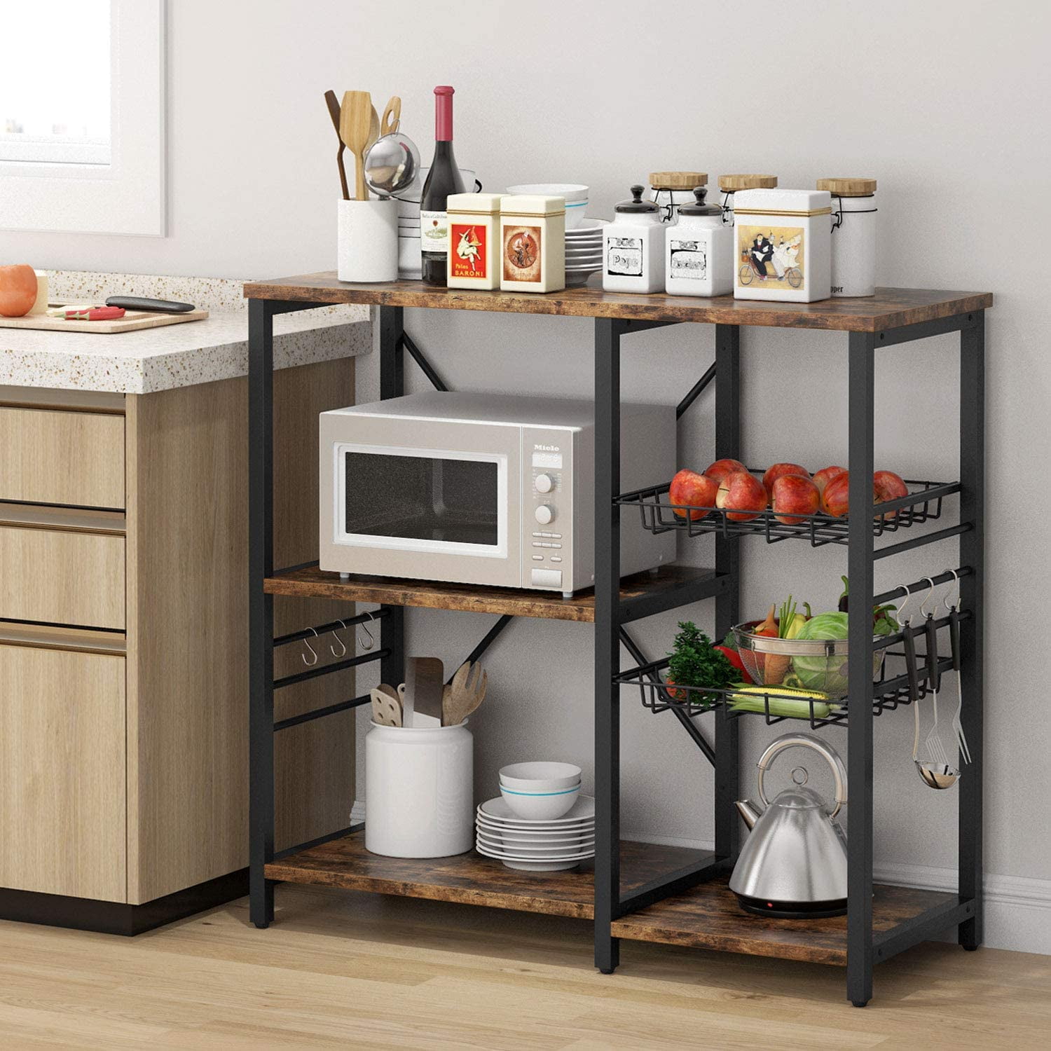 Tribesigns Kitchen Baker’s Rack with Storage Shelves 8-Tier Microwave Oven Stand Coffee Bar with Hutch Utility Storage Shelf Standing Spice Rack for Home Kitchen