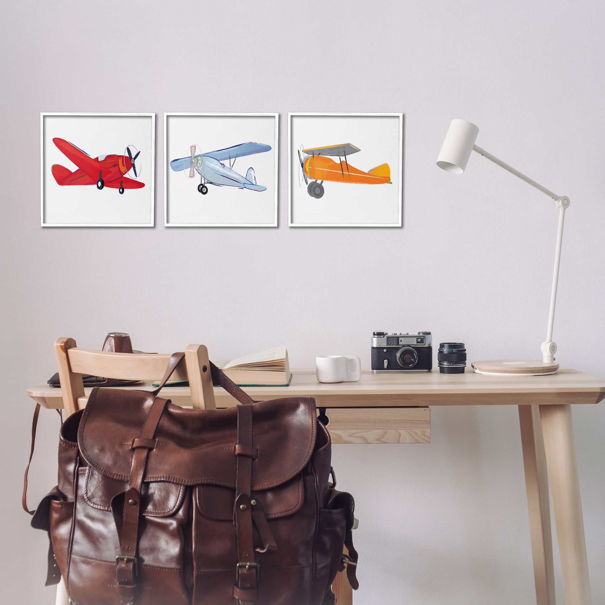 Stupell Industries Triple Colorful Airplanes Drawing Art for Kids Painting White Framed Art Print Wall Art, 12 x 12, Set of 3