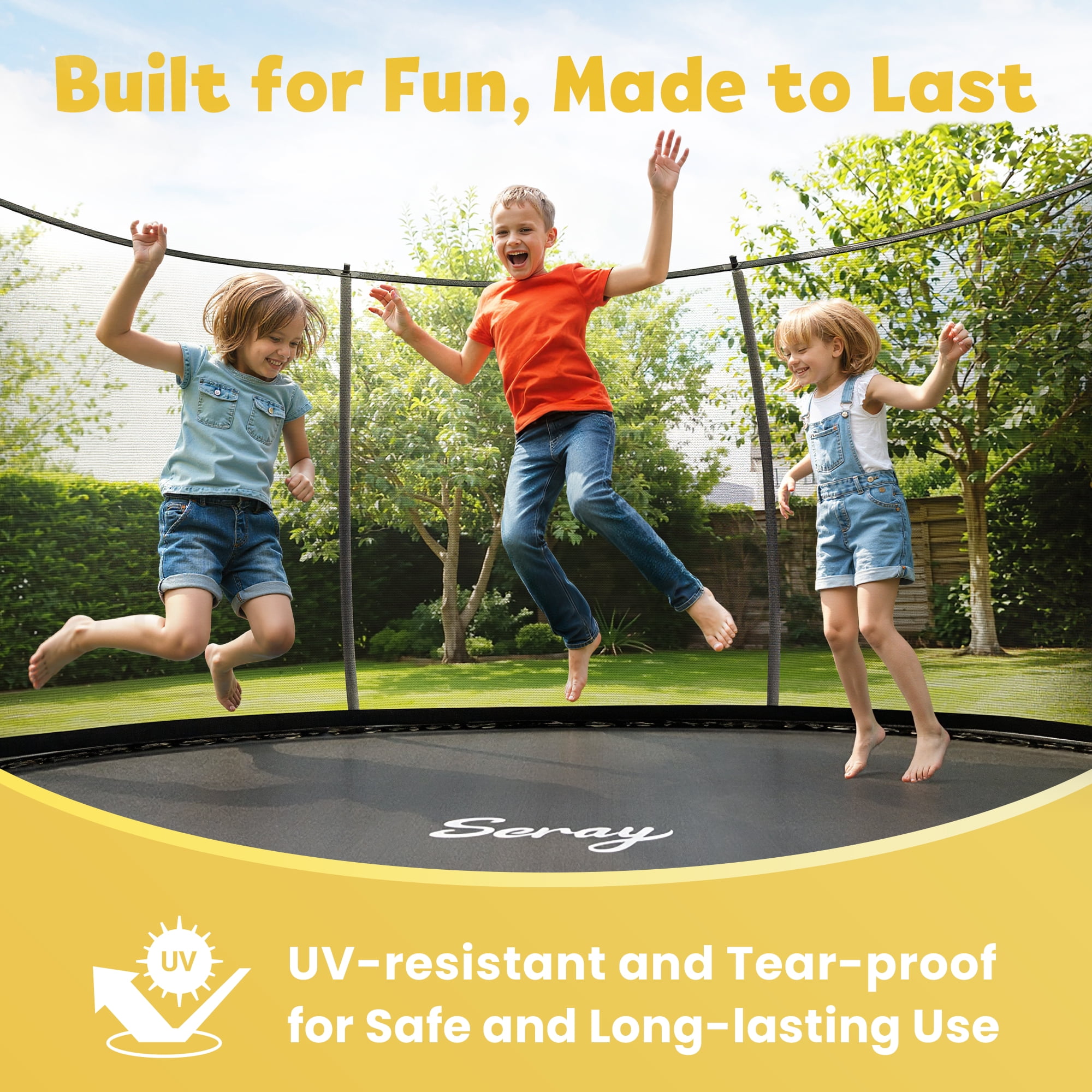 SERAY 10FT, 12FT, 14FT Outdoor Trampoline with Safety Enclosure Net, Ladder and Rust-Resistant Frame, ASTM Certified Backyard Trampoline for Kids and Adults