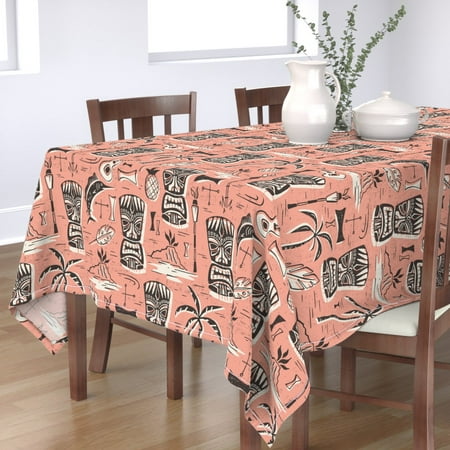 

Cotton Sateen Tablecloth 90 Square - Tropical Tiki Pink Scale Brown Beach Palm Trees Palms Summer Mid Century Modern Retro Vintage Print Custom Table Linens by Spoonflower