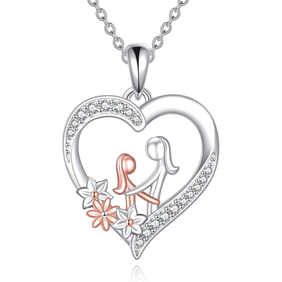 Mother and Daughter Necklace 925 Sterling Silver Mother and Daughter Love Heart Pendant Necklace Jewelry Gifts for Grandmother Mom Daughter Wife