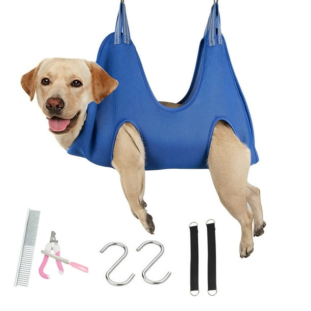 Hamaca para el cuidado de perros, arnés para hamaca para el cuidado de mascotas con cortaúñas/cortaúñas, (L/menos de 45 libras, azul), hamaca para cortaúñas para perros, eslinga para el cuidado de pe
