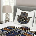 thumbnail image 3 of Ambesonne Hamsa Quilted Bedspread Set 3 Pcs, Bohemian Vintage Eye Hand, King Size, Royal Blue Caramel Black, 3 of 4