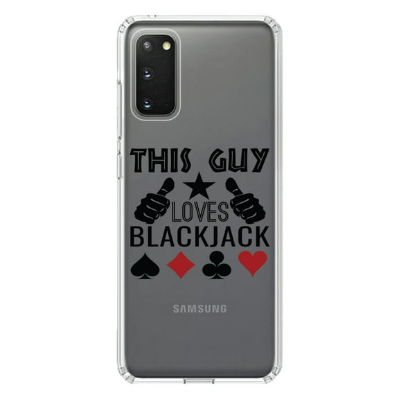 DistinctInk Clear Shockproof Hybrid Case for Galaxy S20 ULTRA / 5G (6.9" Screen) - TPU Bumper Acrylic Back Tempered Glass Screen Protector - This Guy Loves Blackjack