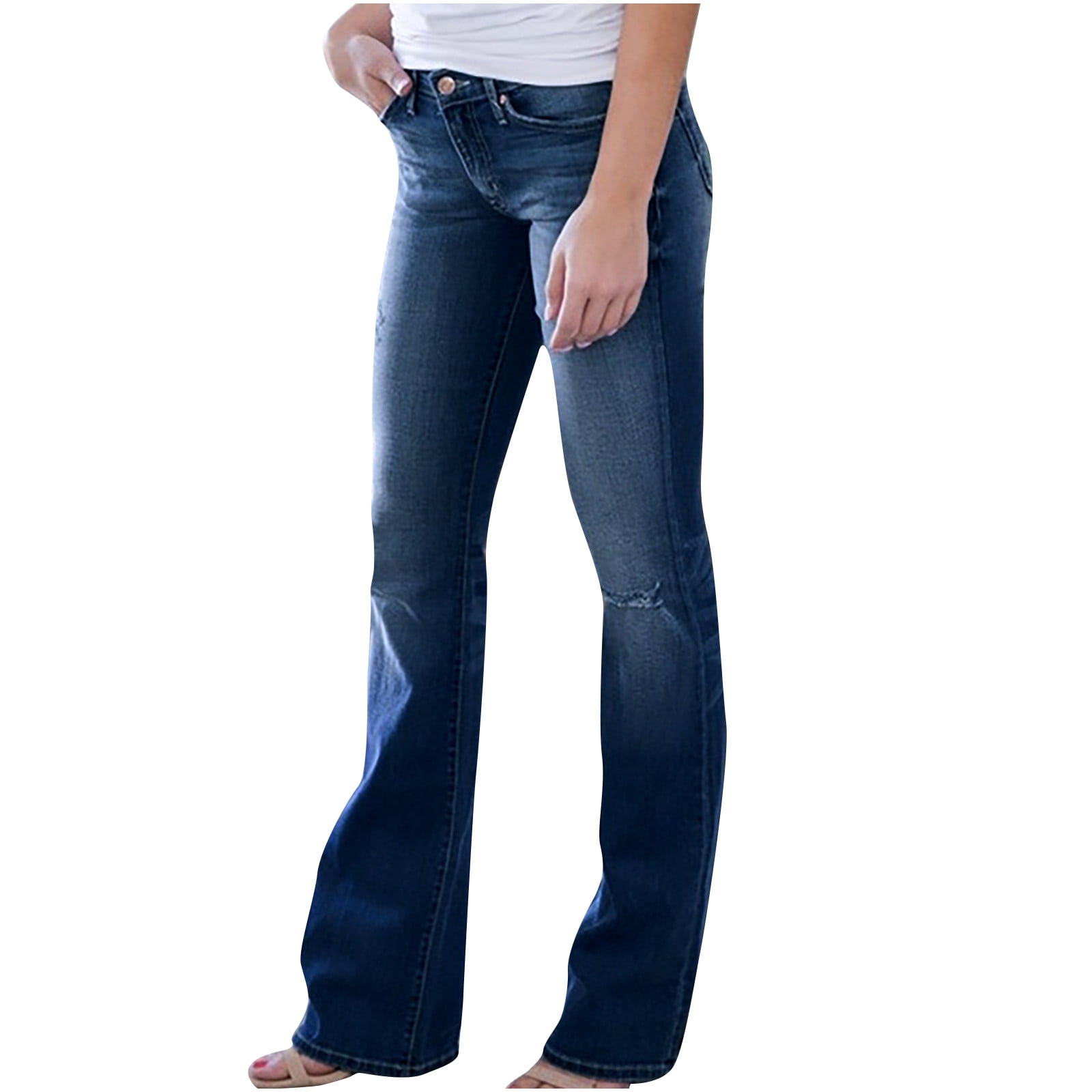 KASSUALLY Women Dark Blue Bell Bottom Jeans