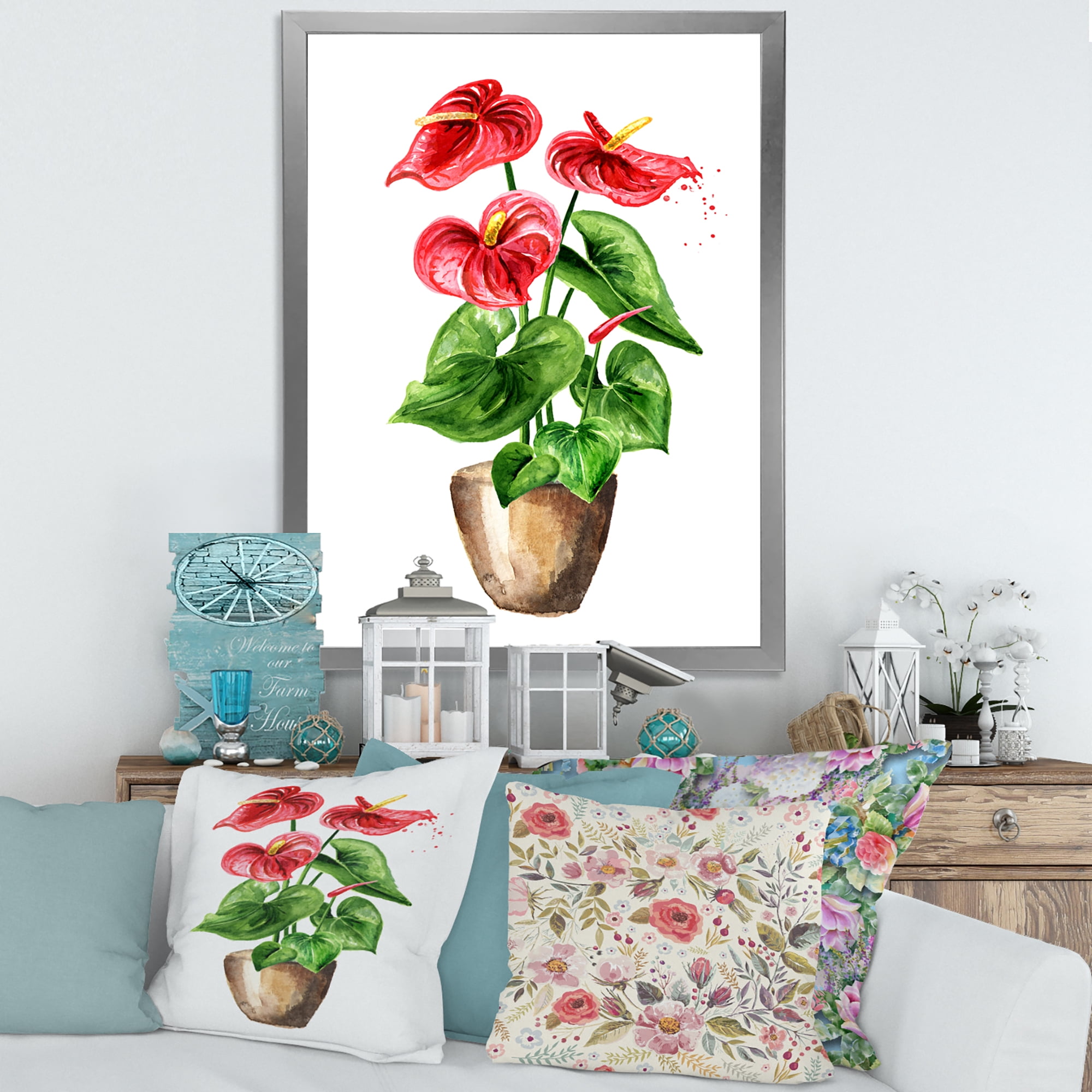 Designart 'Anthurium Tailflower In The Pot' Traditional Framed Art Print