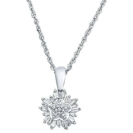 0.20 Carat T.W. Diamond Cluster Sterling Silver Snowflake Pendant Necklace