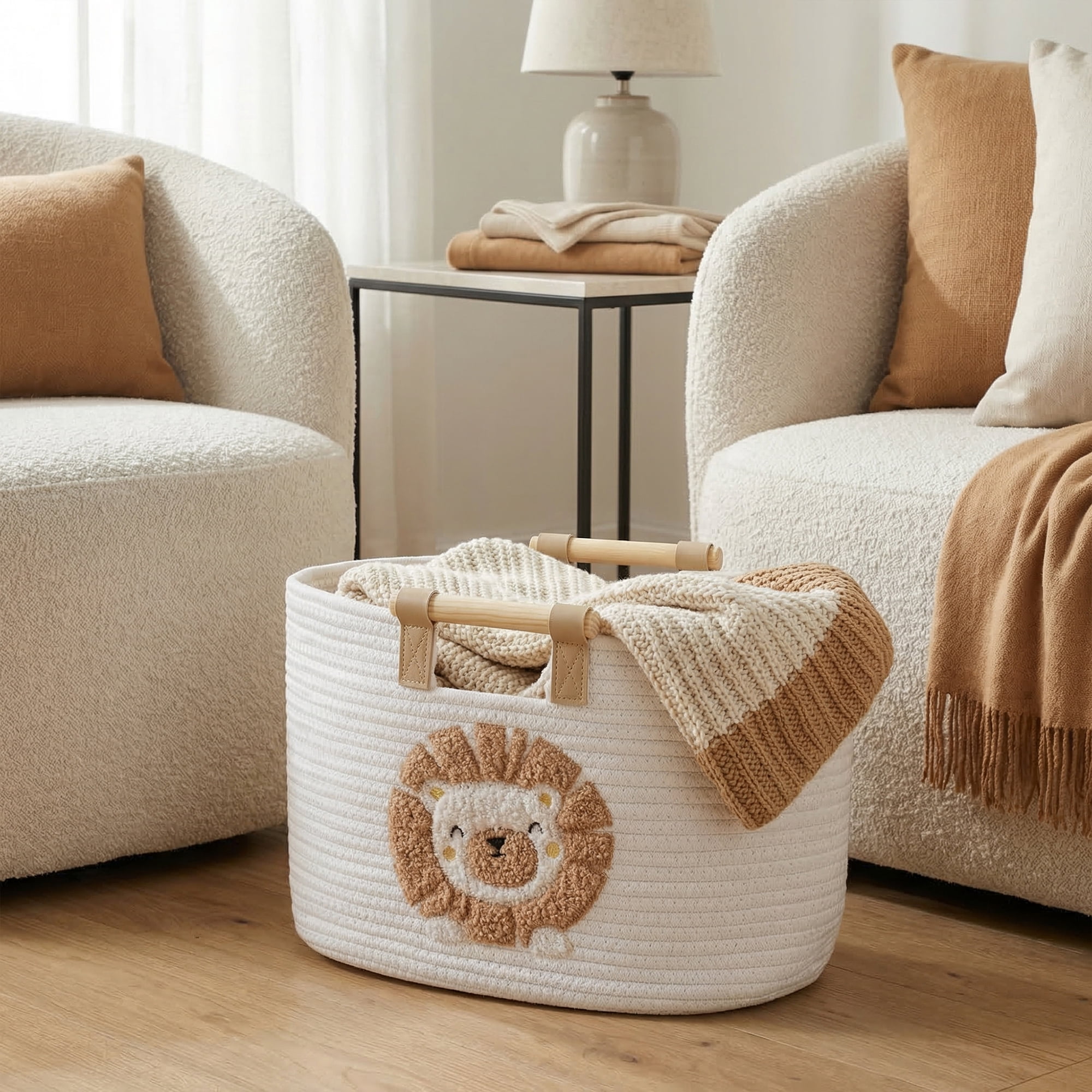Unique Bargains Easy Shaping Woven Shelf Closet Storage Bin Lion 15*9.4*7.9in