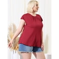 thumbnail image 3 of Women's Plus Size Round Neck Ruched Short Sleeve Blouse Summer Casual Top Burgundy 2X, 3 of 5