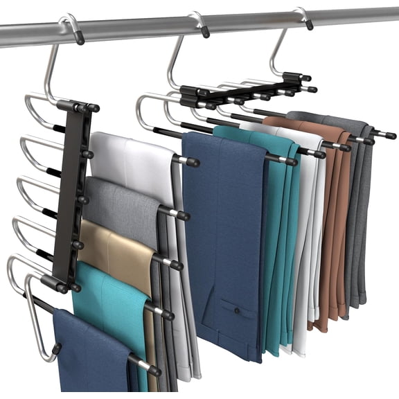 Utopia Home Pants Hangers, Space Saving 2 Pack Black Foldable Hangers Foldable Hangers with Clips for Pants, Jeans, Skirts, S-Type Stainless Steel Hook, Anti-Slip Hanger for Closet Organization