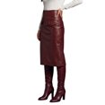 thumbnail image 4 of INSPIRE CHIC Women's Faux Leather Midi Skirt High Waist Belted Pocket Slim Fitted Knee Length X Small Red, 4 of 5