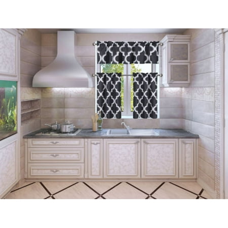 3-Piece Moza Black/White Blackout Rod Pocket Kitchen ...