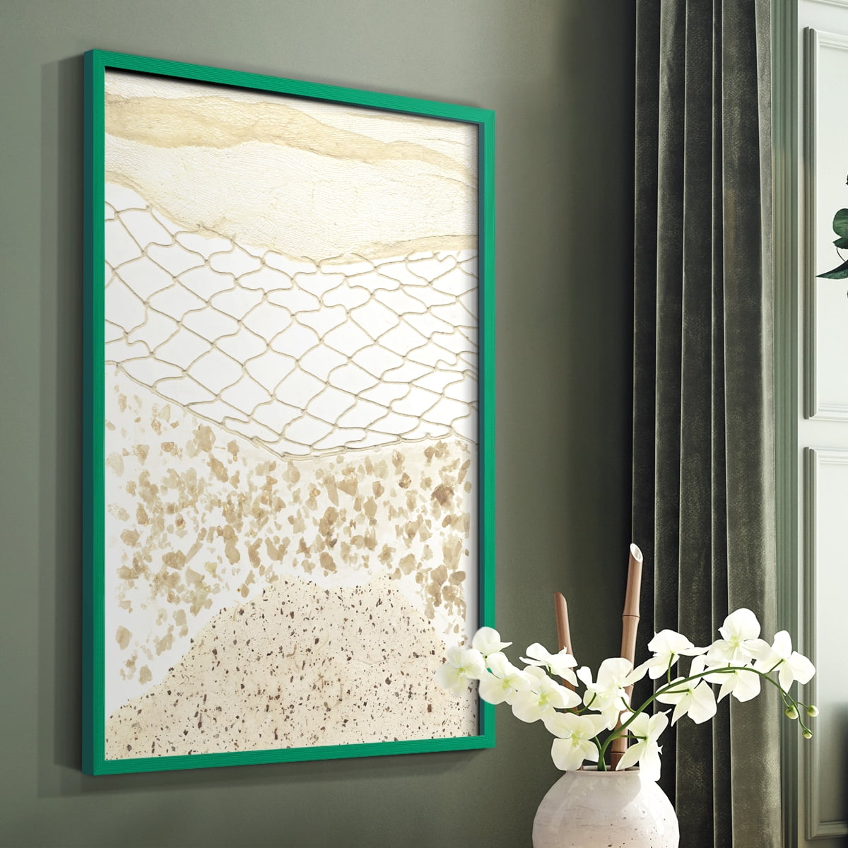 Coast Away II Framed Print in Green Solid Wood Framed Print No Nail Hanging