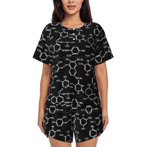 Balery Chemistry Formulas 1 Conjunto de Pijama para Mujer con Estampado, Dos Piezas de Manga Corta y Shorts, Ropa de Dormir Suave con Cuello Redondo y Bolsillos-Medium