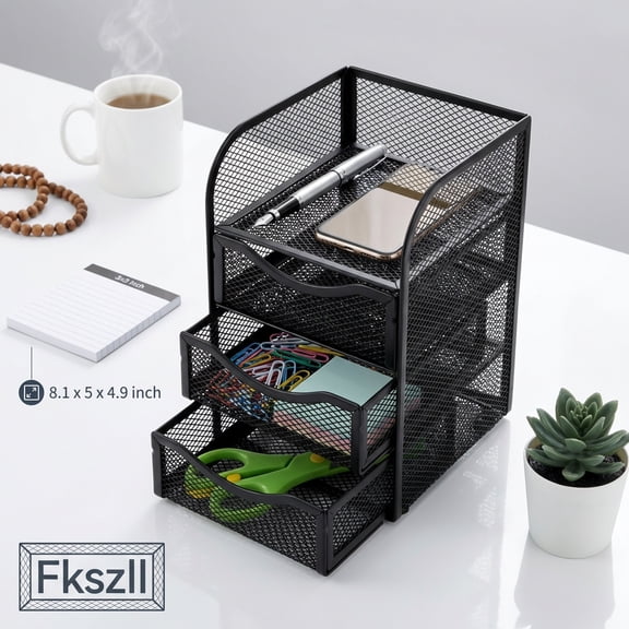 FKSZLL﻿ Mesh Desk Organizer with 3 Drawer Mesh Desk Storage Rack Mesh Desk Caddy for Home Office
