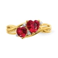 thumbnail image 3 of Primal Gold 14 Karat Yellow Gold Lab Created Ruby and Diamond Double Heart Ring, 3 of 5