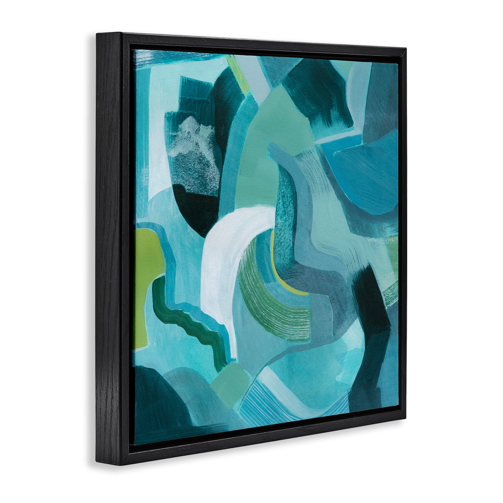 Stupell Industries Energetic Blue Movement Abstract Painting Black Floater Framed Canvas Art Print Wall Art, 25 x 25