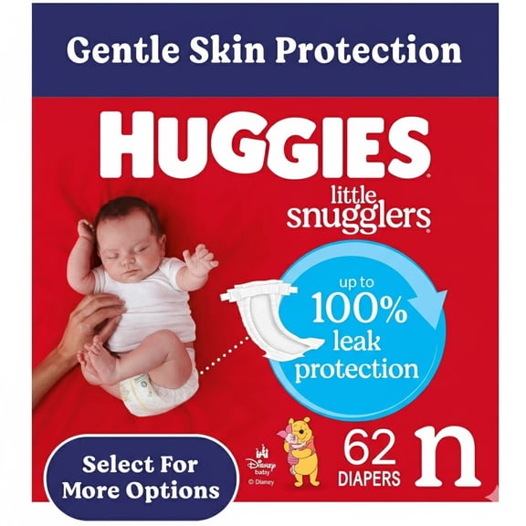 Huggies Little Snugglers Baby Diapers, Size Newborn 62 Count