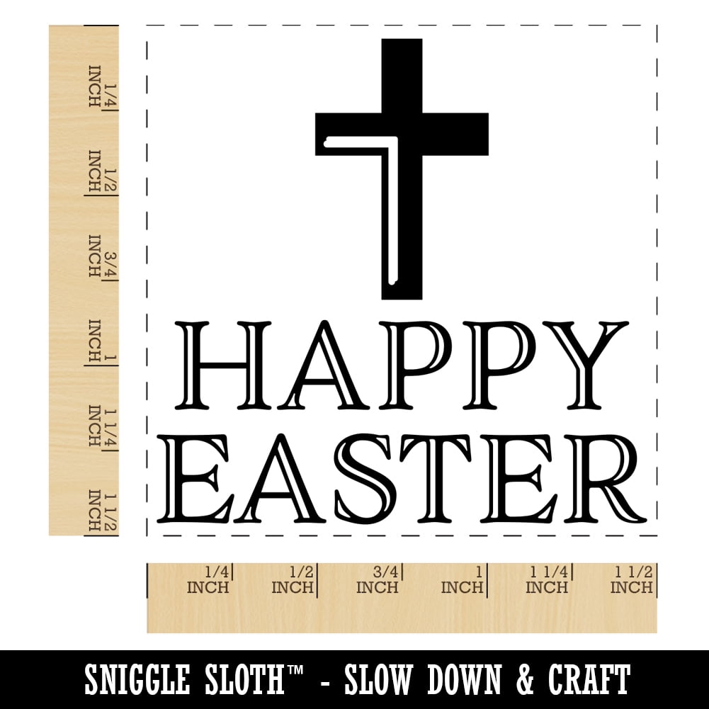 Happy Easter with Cross Self-Inking Rubber Stamp Ink Stamper - Black Ink - Large 1-1/2 Inch