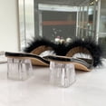 thumbnail image 4 of Zapatillas de moda con punta abierta para mujer, piel de zorro de felpa gruesa con chanclas, zapatos de tacón simples con punta cuadrada para banquete en casa Sexy, novedad de verano, 4 of 5