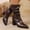 Brown, variant on Women Faux Leather Slouch Ankle Boots Pointed Toe Chunky Block Heel Side Zipper Dress Booties Brown 7.5