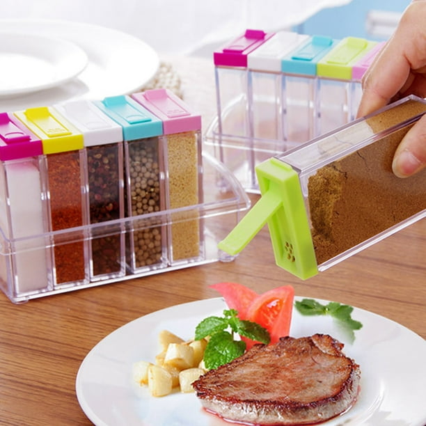 Caja de plástico transparente para condimentos, bote para condimentos, recipiente para especias y hierbas (juego de 6 unidades)