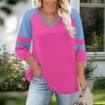 thumbnail image 3 of FAHXNVB Plus Size Tops for Women Fall Lightweight 3/4 Sleeve Shirts Crew Neck Casual Loose Color Block Tunic Blouse,XXXXL,Hot Pink, 3 of 5